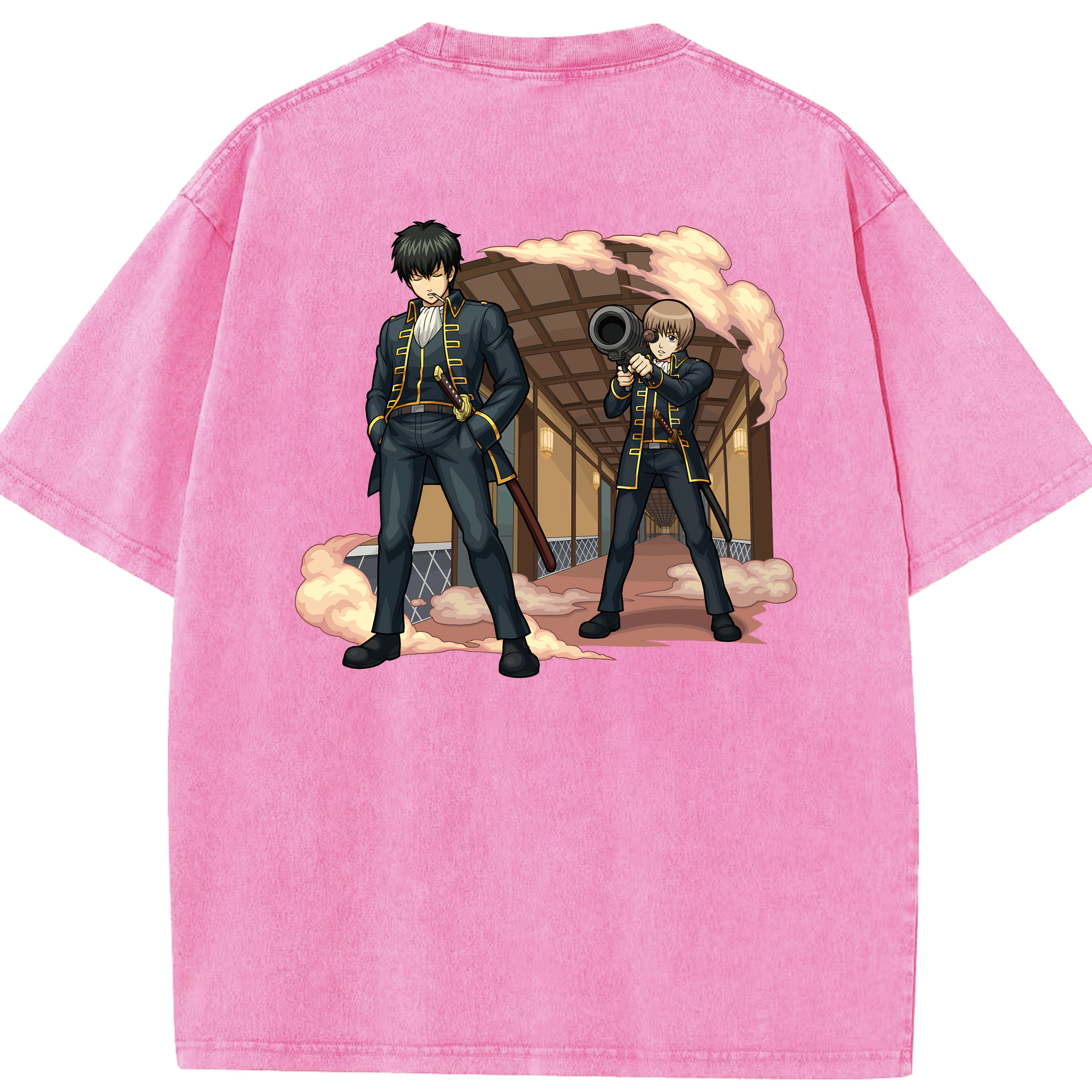 （画像用） ぎんたま 坂田銀時（さかたぎんとき） 神楽 志村新八（しむら しんぱち） GINTAMA Sakata Gintoki Kagura Shimura Shinpachi 綿100% ヴィンテージ風 半袖Tシャツ（背面プリント）